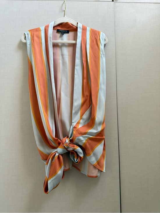 Lafayette 148 New York Tops - Lafayette 148 New York Orange, White & Yellow Striped Tie-Front Sleeveless Top